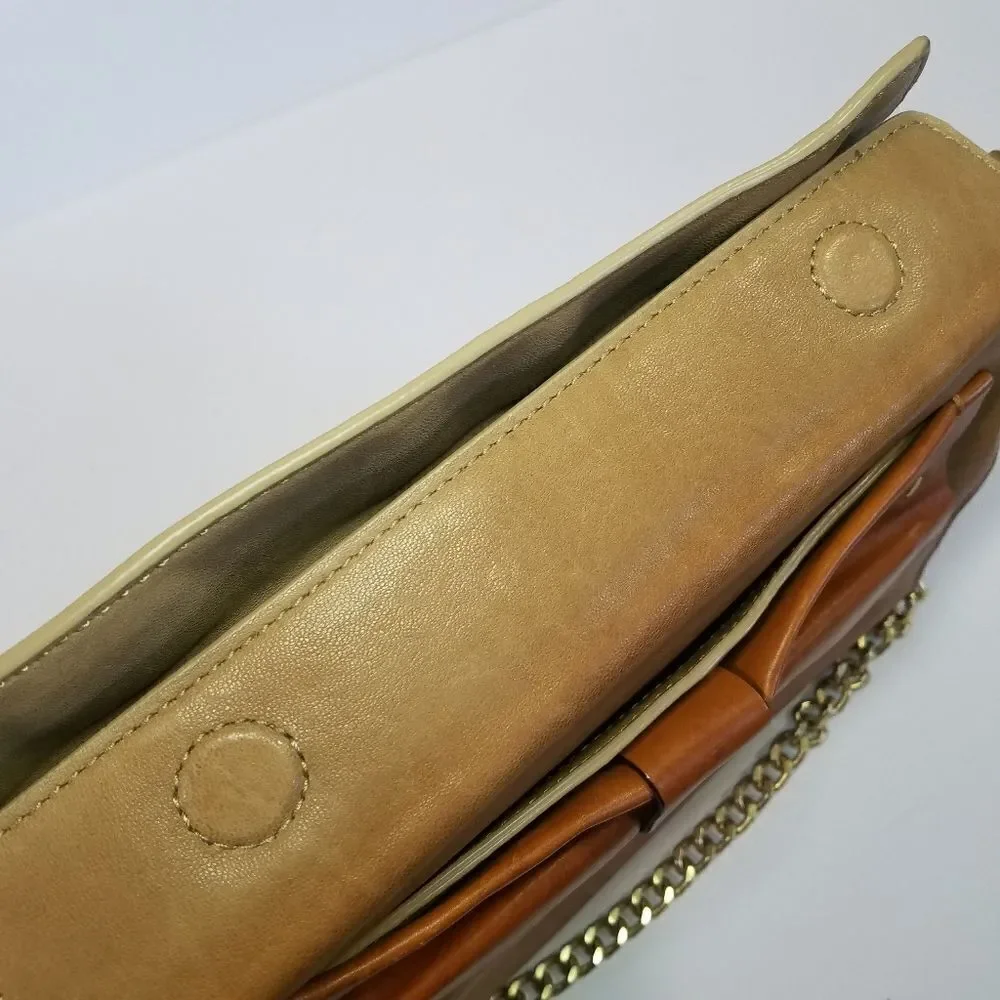 Nanette Lepore Brown Leather Bow Shoulder Bag Detachable Chain Strap